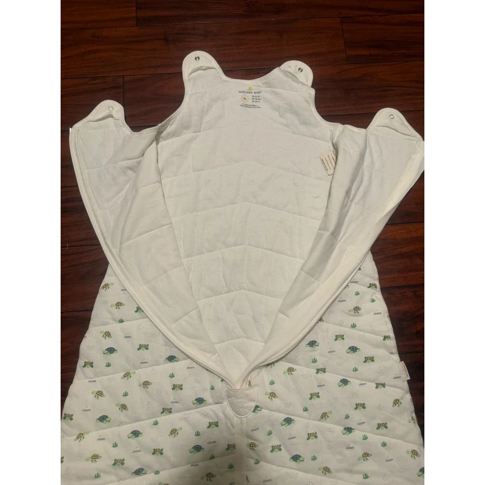 Nintara Baby Organic Cotton Sleep Sack XL 18-24M Turtle Print Quilted Cream